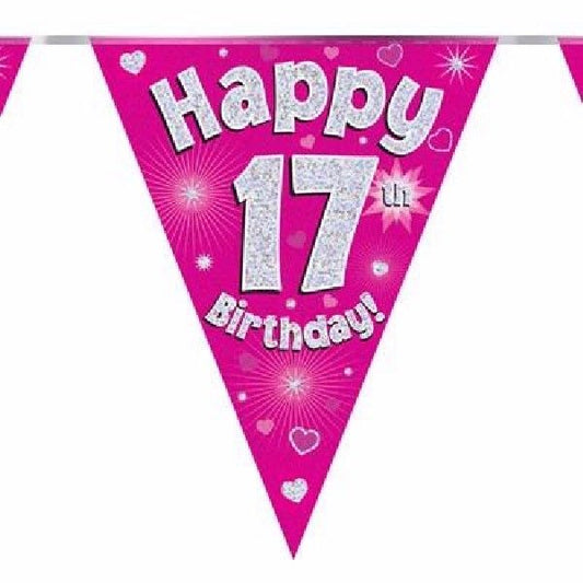 Party Bunting Happy 17th Birthday Pink