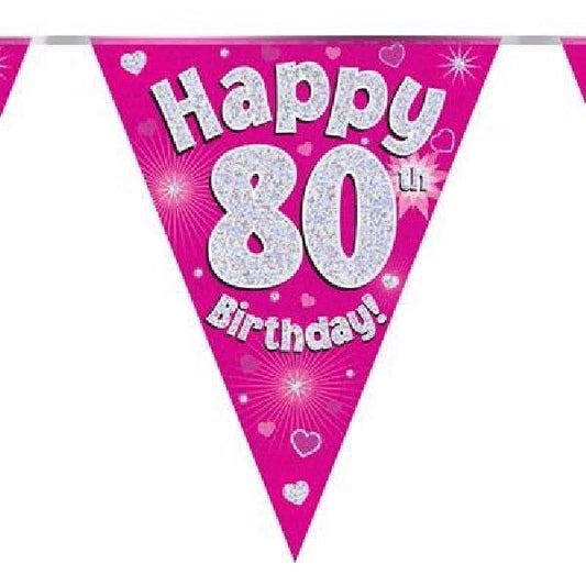 Party Bunting Happy 80th Birthday Pink