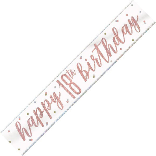 Rose Gold & Silver Foil Banner Happy 18th Birthday