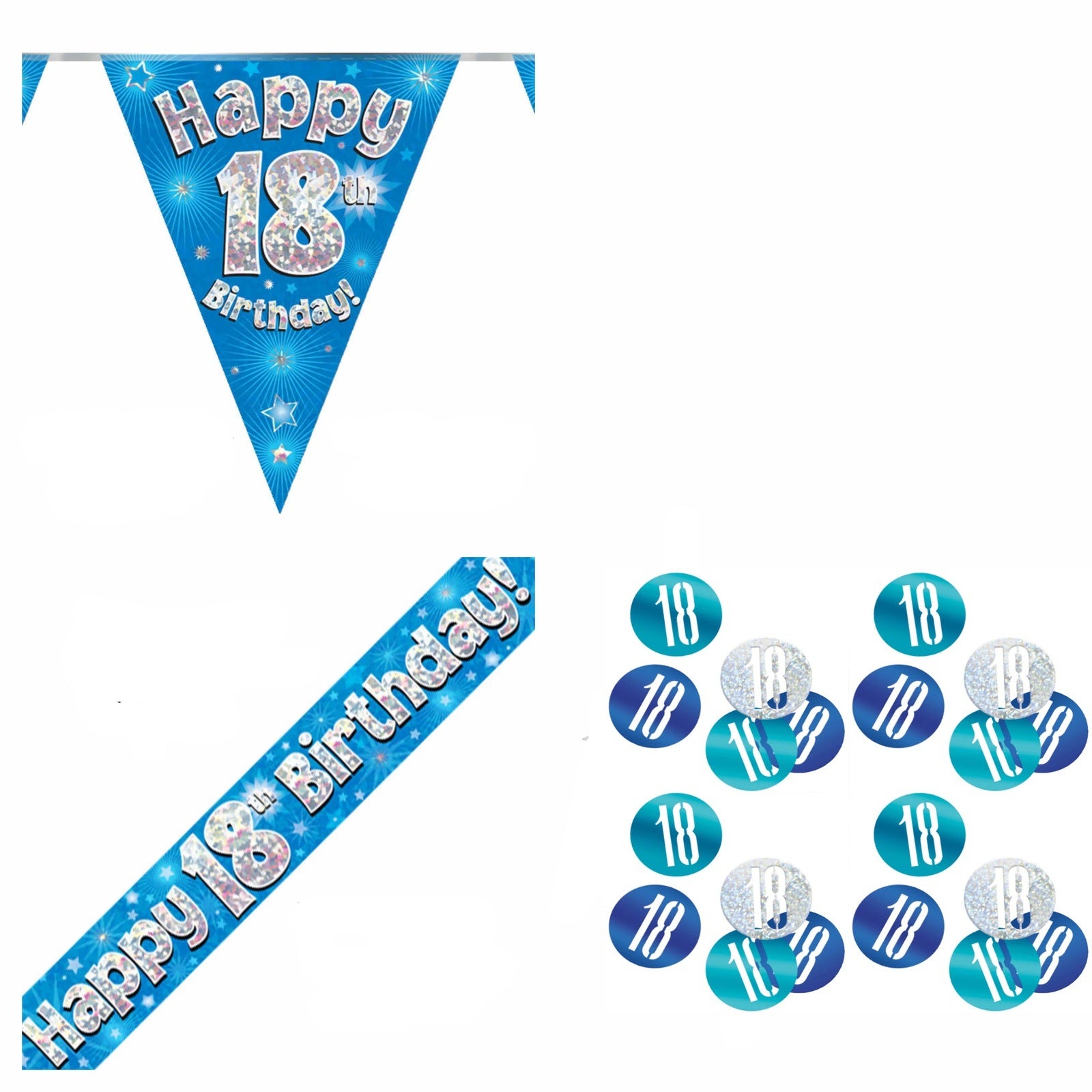 Blue Stars Bundle A Banner, Bunting, Confetti Ages 1 to 90