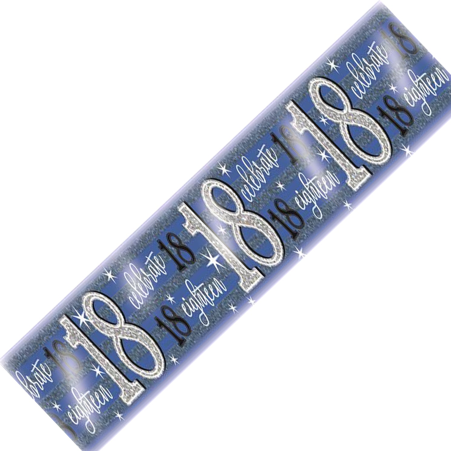 Age 18 Birthday Banner Blue And Silver Holographic Recyclable 18th Birthday Party Banner