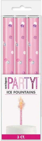 24 x PINK Ice Sparkling Fountain Candles Packs of 3 - 72 Total. Bottle Clips Available