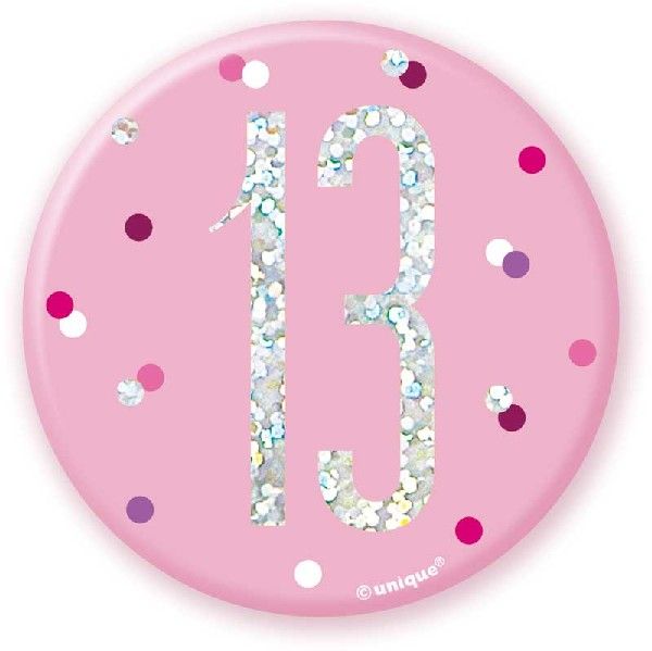 Pink & Silver Birthday Badge 13th