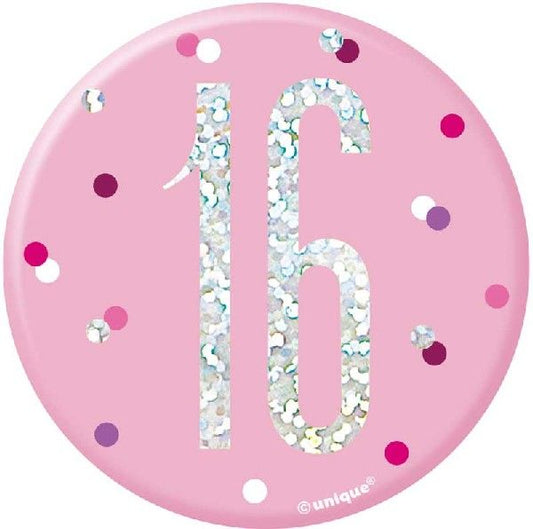 Pink & Silver Birthday Badge 16th