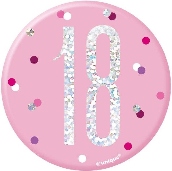 Pink & Silver Birthday Badge 18th