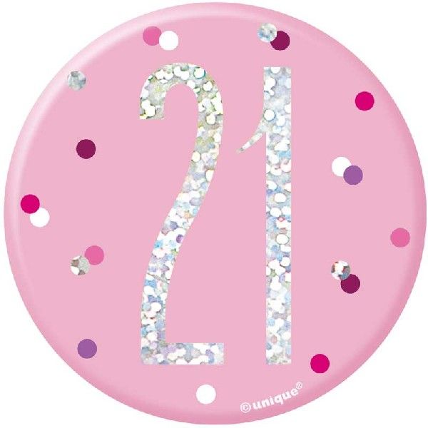 Pink & Silver Birthday Badge 21st