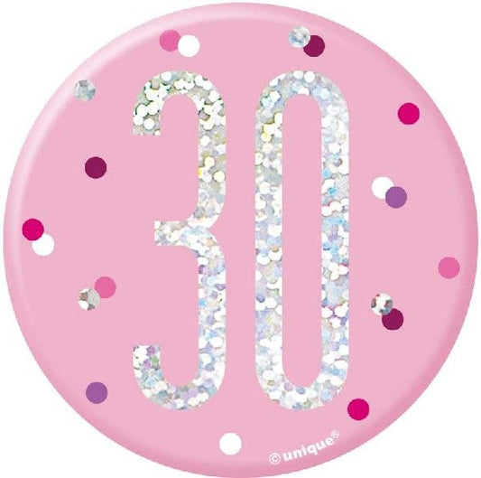 Pink & Silver Birthday Badge 30th