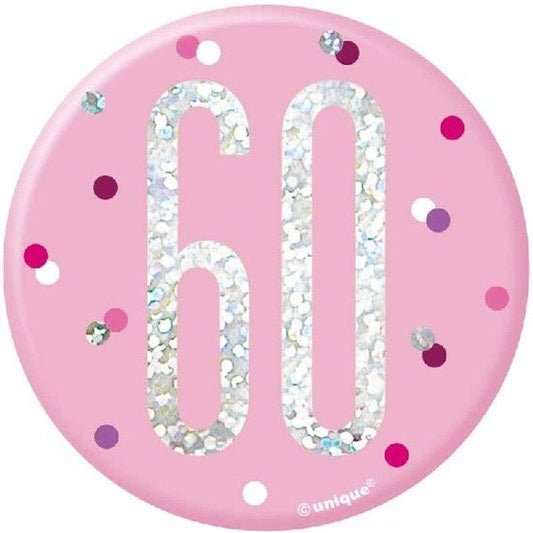 Pink & Silver Birthday Badge 60th