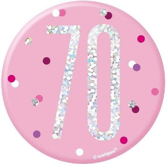 Pink & Silver Birthday Badge 70th