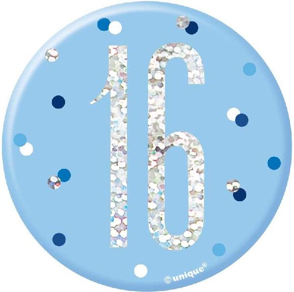 Blue & Silver Birthday Badge 16th
