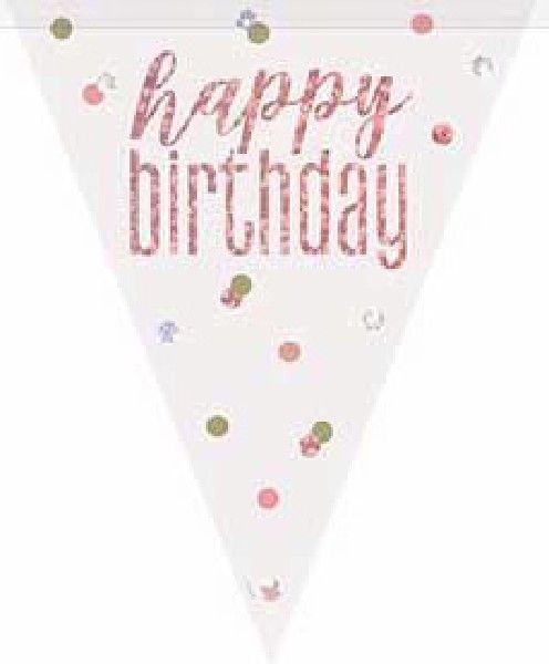 Rose Gold & Silver Prismatic Plastic Flag Banner Happy Birthday