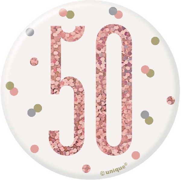 Rose Gold & Silver Birthday Badge 50th