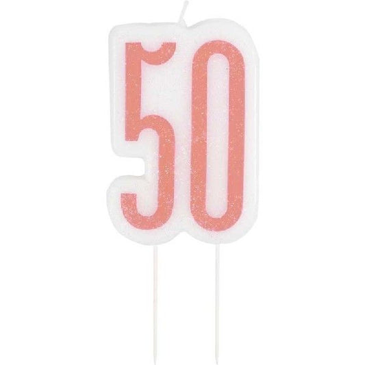 Rose Gold Numeral Birthday Candle 50