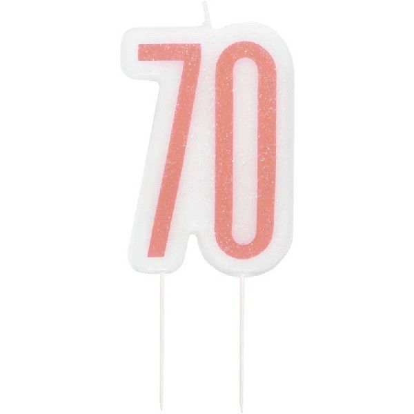 Rose Gold Numeral Birthday Candle 70