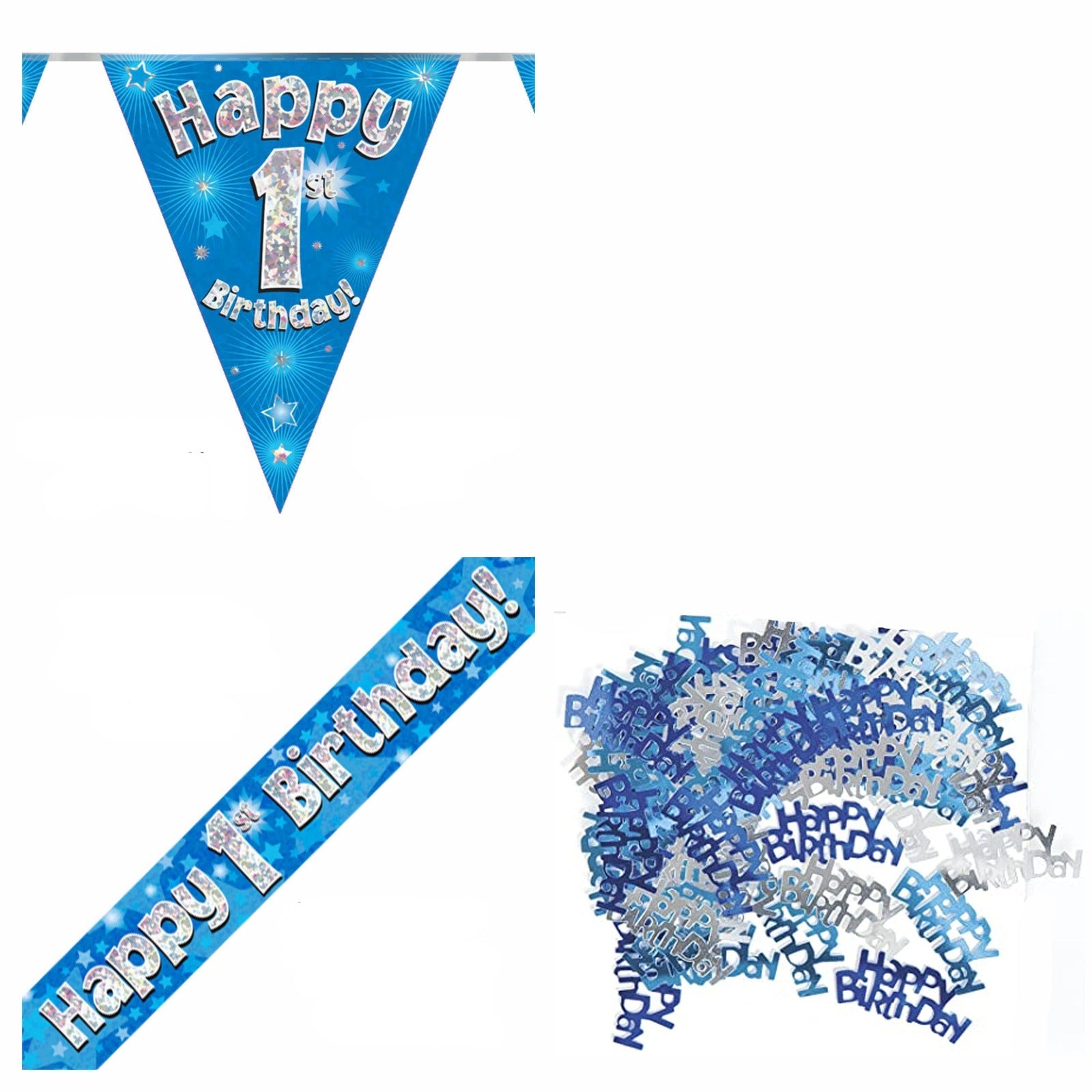 Blue Stars Bundle A Banner, Bunting, Confetti Ages 1 to 90