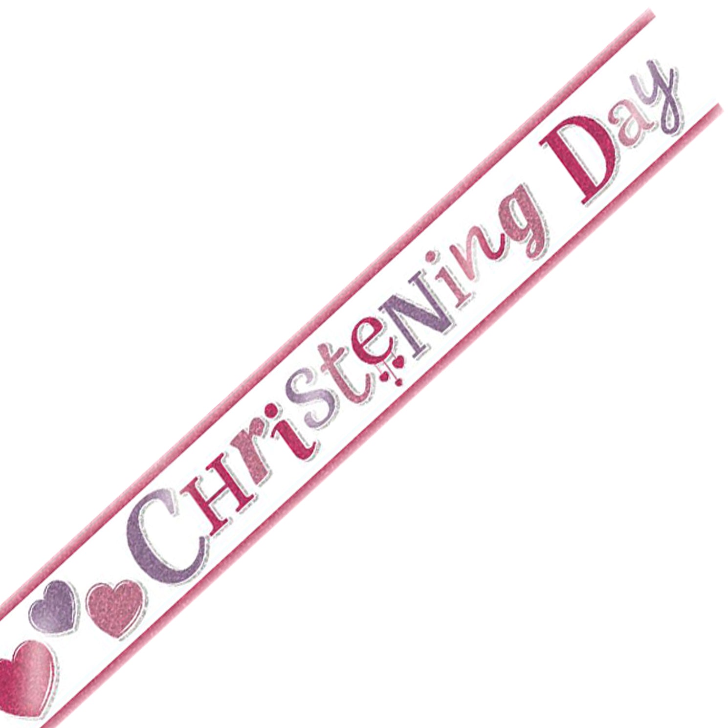 Girl's Christening Pink Star Holographic Recyclable Birthday Party Banner