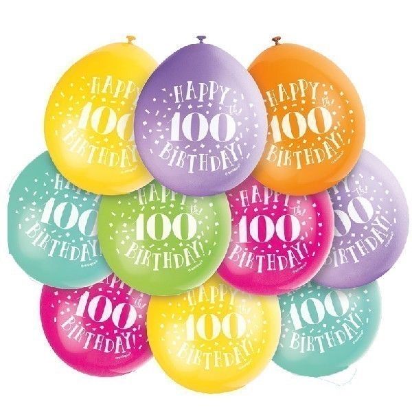Age 100 Multicolor Birthday Balloons 10 Per Pack