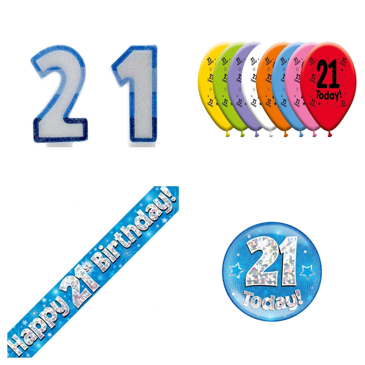 Blue Stars Bundle B Banner, Balloons, Candle, Badge Ages 1 to 90