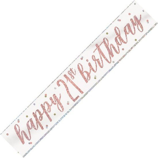 Rose Gold & Silver Foil Banner Happy 21st Birthday