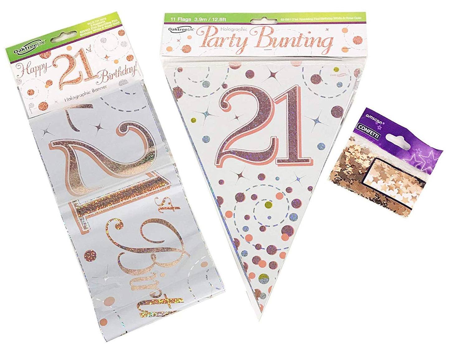 Rose Gold Bundle A Banner, Bunting, Confetti Ages 16 to 90