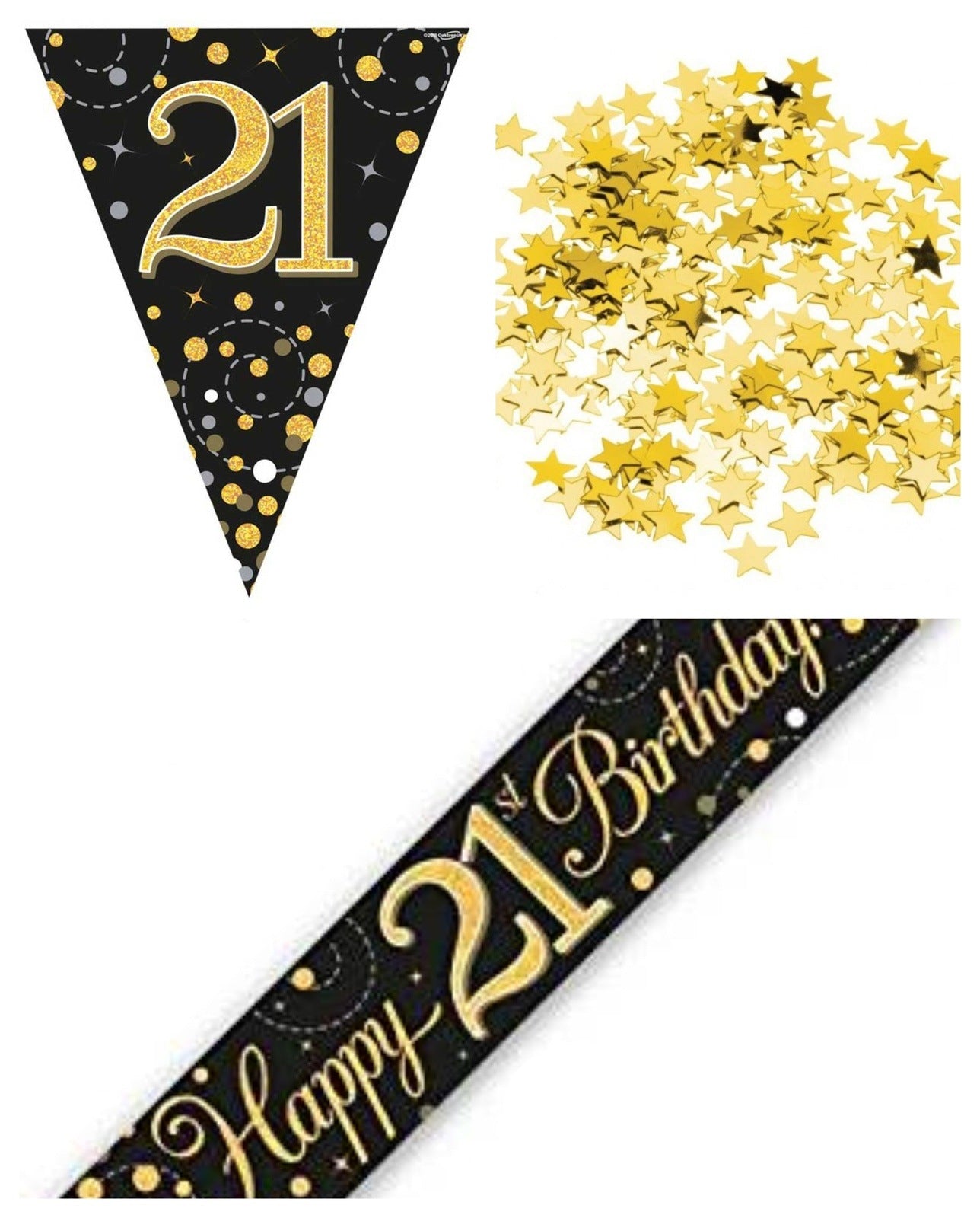 Black And Gold Bundle A Banner, Bunting, Confetti Ages 16 to 90