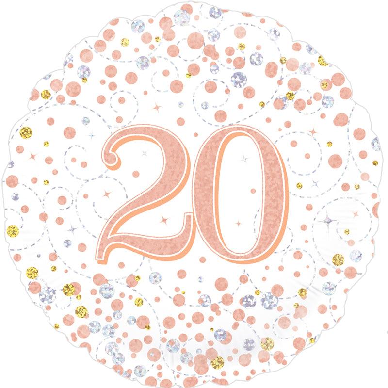 20th Sparkling Fizz Happy Birthday White & Rose Gold