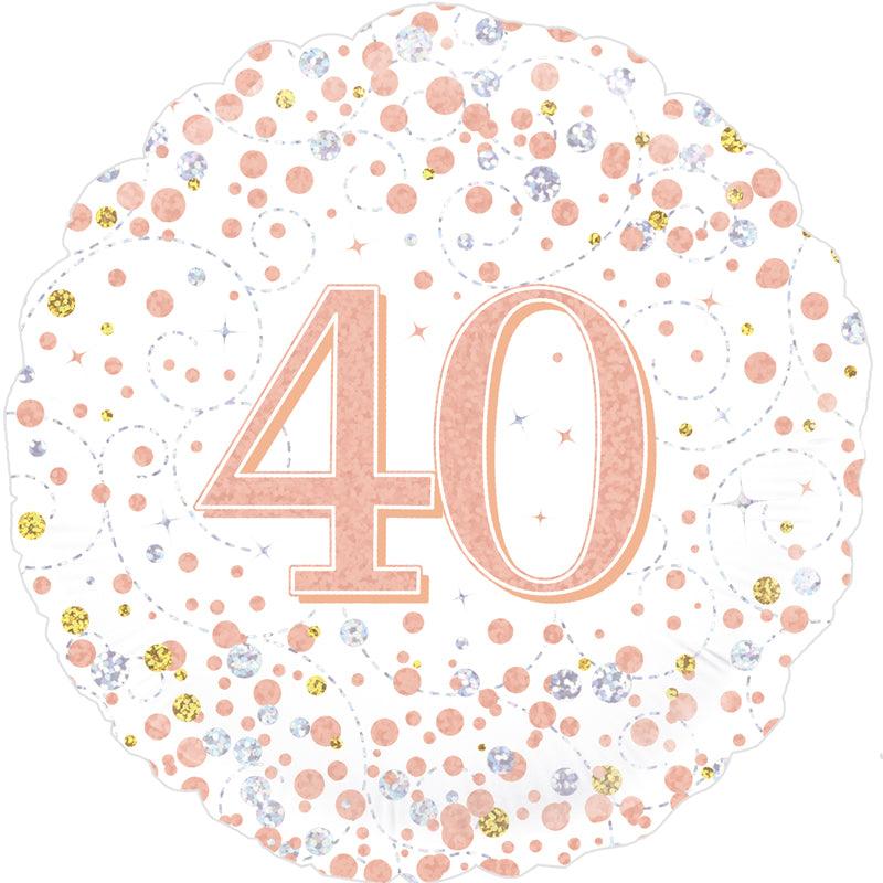 40th Sparkling Fizz Happy Birthday White & Rose Gold