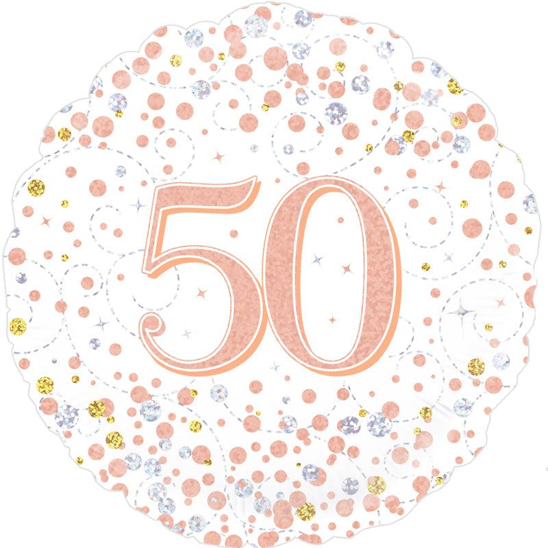 50th Sparkling Fizz Happy Birthday White & Rose Gold