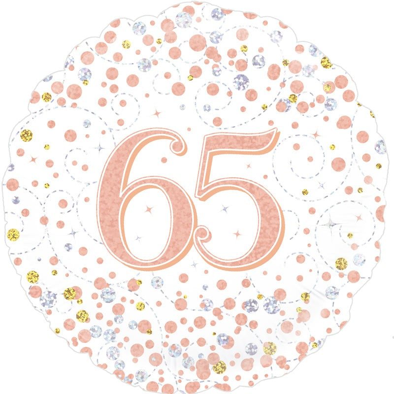 65th Sparkling Fizz Birthday White & Rose Gold