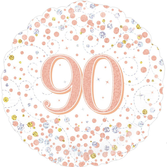 90th Sparkling Fizz Birthday White & Rose Gold