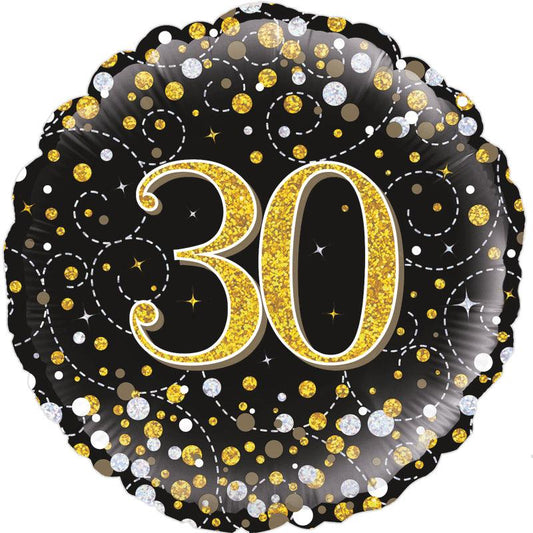 30th Sparkling Fizz Birthday Black & Gold