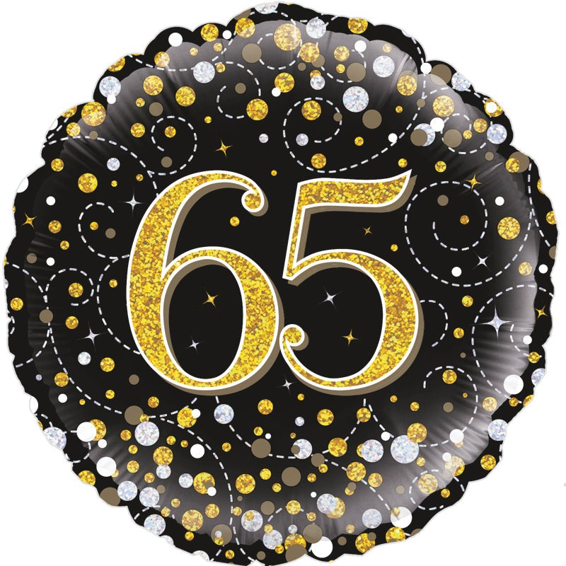 65th Sparkling Fizz Birthday Black & Gold