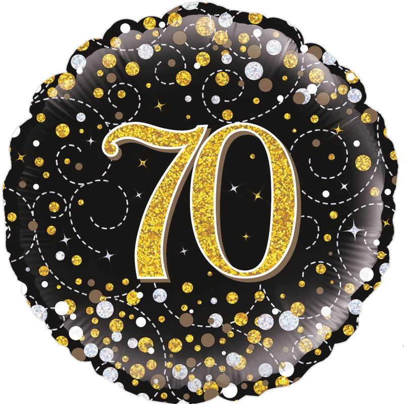 70th Sparkling Fizz Birthday Black & Gold