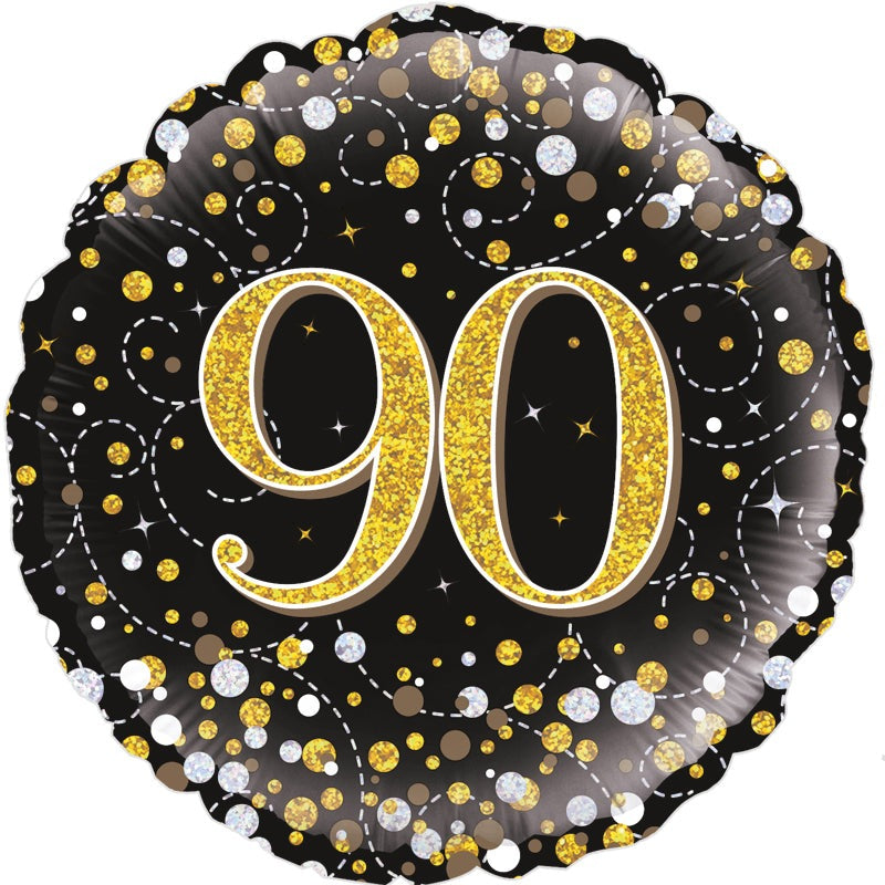 90th Sparkling Fizz Birthday Black & Gold