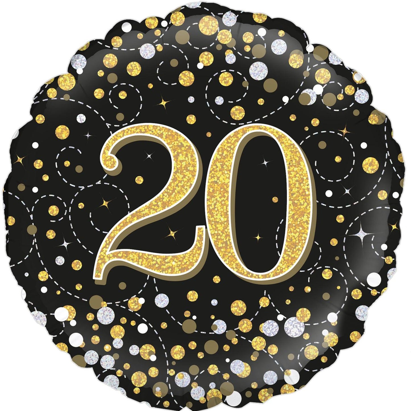 20th Sparkling Fizz Birthday Black & Gold