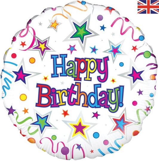 Happy Birthday Ribbon & Stars Foil Balloon