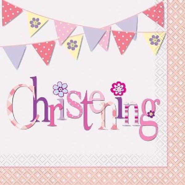 Pink Bunting Christening Luncheon Napkins, 16ct