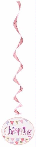 Pink Bunting Christening Hanging Swirl Decorations, 26", 3ct