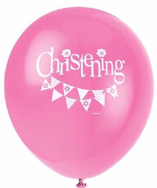 Pink Bunting Christening 12" Latex Balloons, 8ct