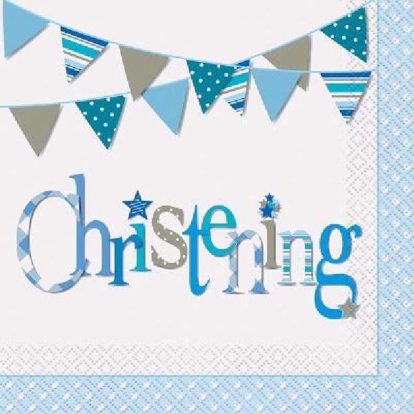 Blue Bunting Christening Luncheon Napkins, 16ct