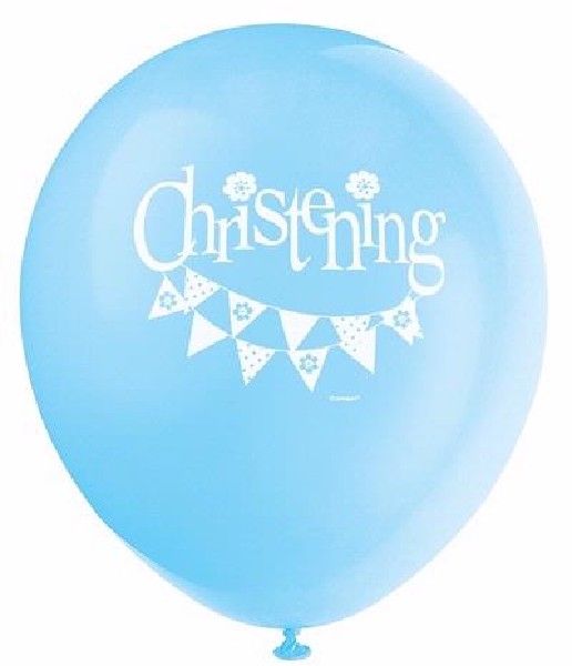 Blue Bunting Christening 12" Latex Balloons, 8ct