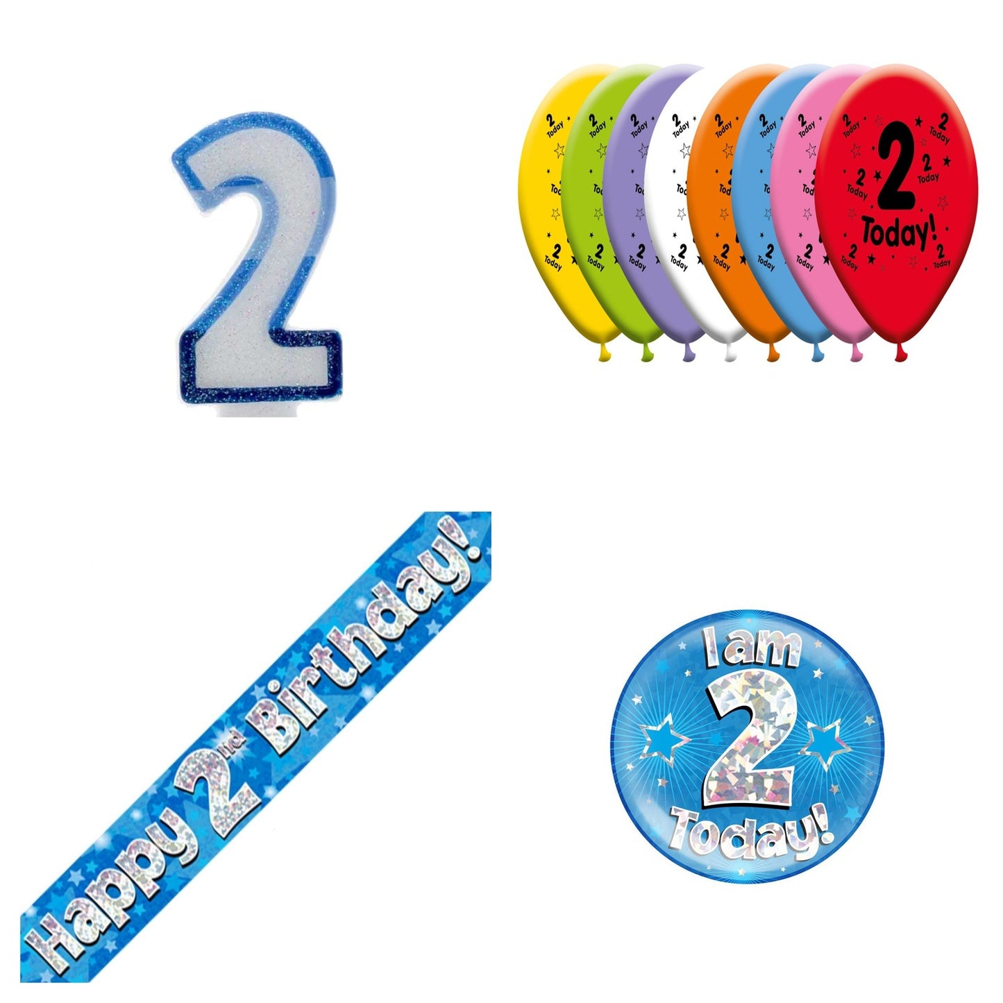 Blue Stars Bundle B Banner, Balloons, Candle, Badge Ages 1 to 90