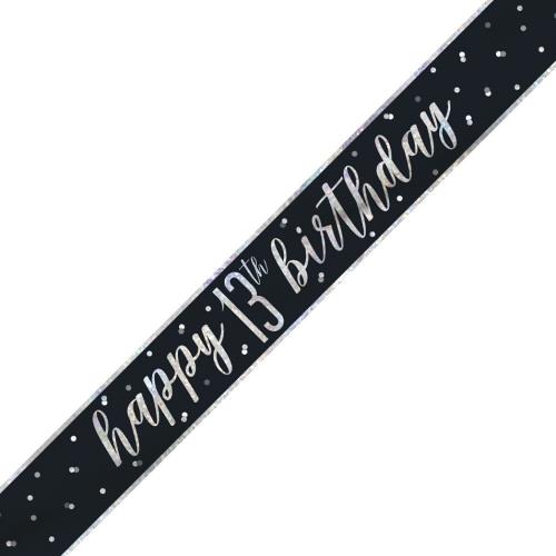 Black & Silver Foil Banner Happy 13th Birthday