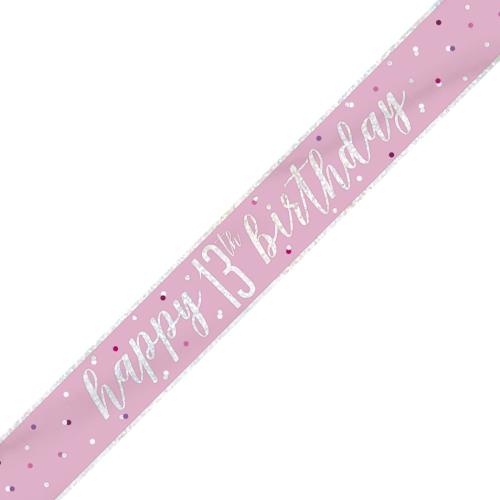 Pink & Silver Foil Banner Happy 13th Birthday