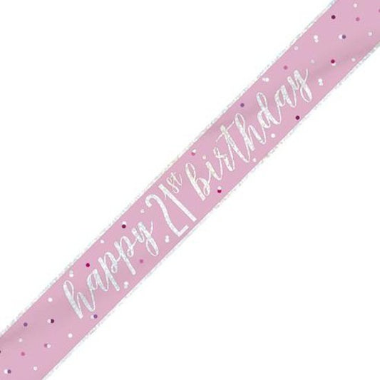 Pink & Silver Foil Banner Happy 21st Birthday