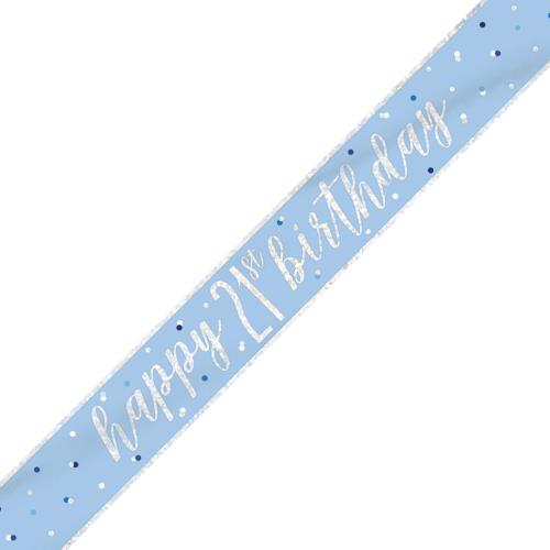 Blue & Silver Foil Banner Happy 21st Birthday