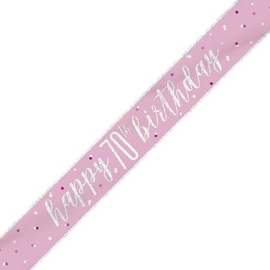 Pink & Silver Foil Banner Happy 70th Birthday