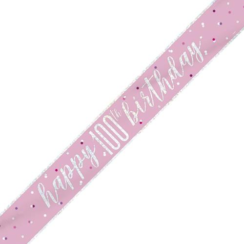 Pink & Silver Foil Banner Happy 100th Birthday
