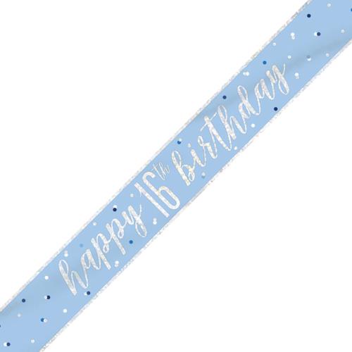 Blue & Silver Foil Banner Happy 16th Birthday