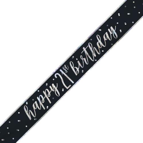 Black & Silver Foil Banner Happy 21st Birthday